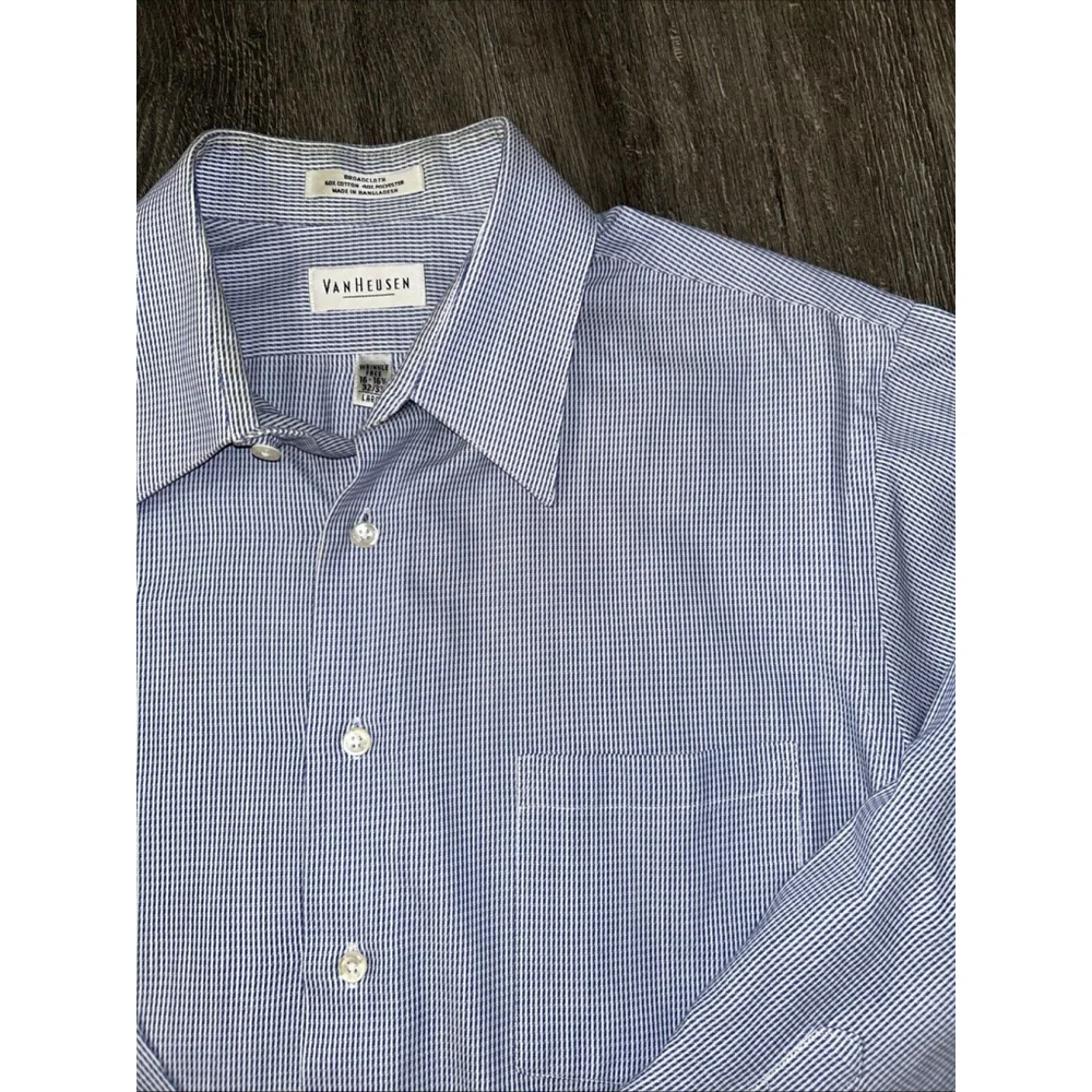 Van Heusen 16 16.5 32/33 Blue Weave Broadcloth Long Sleeve Shirt